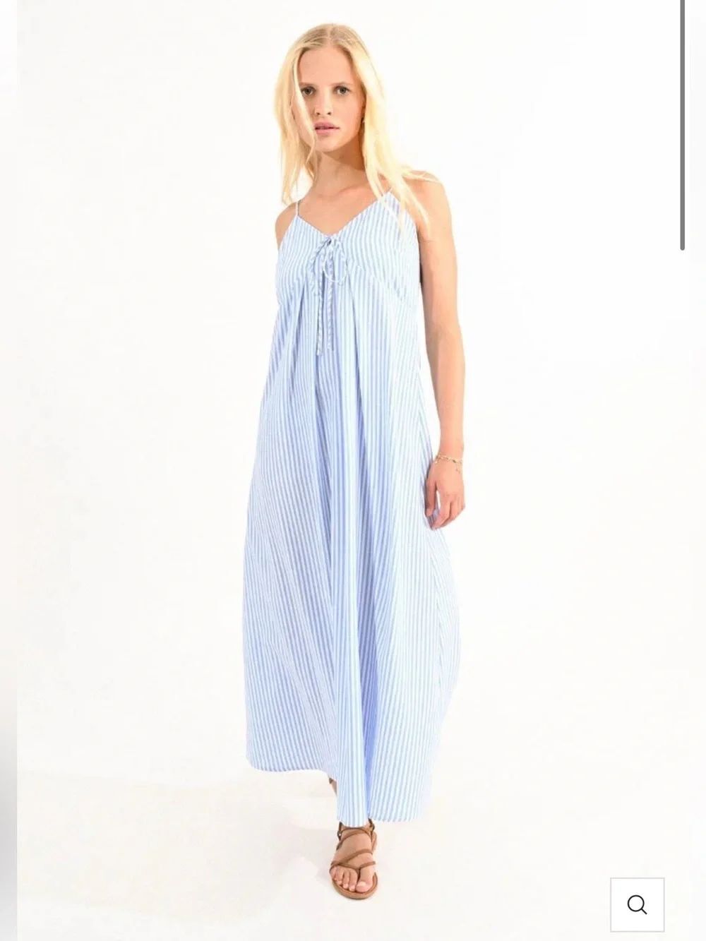 Molly Bracken STRIPED MAXI DRESS Large Tie Back Brand New